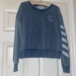 Vintage Havana Women’s Gray Ripped Crew Neck  Cropped Peace Sign Sweatshirt SZ S